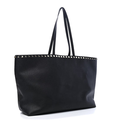Valentino Garavani Grained Calfskin Rockstud Shoulder Tote Black 3 of 8