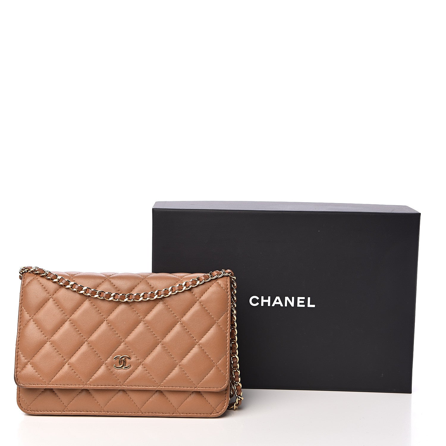 Chanel Lambskin Quilted Wallet on Chain WOC Dark Beige 23 of 23