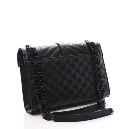 Saint Laurent Grain De Poudre Textured Mixed Matelasse Triquilt Medium Monogram Satchel Black 3 of 15
