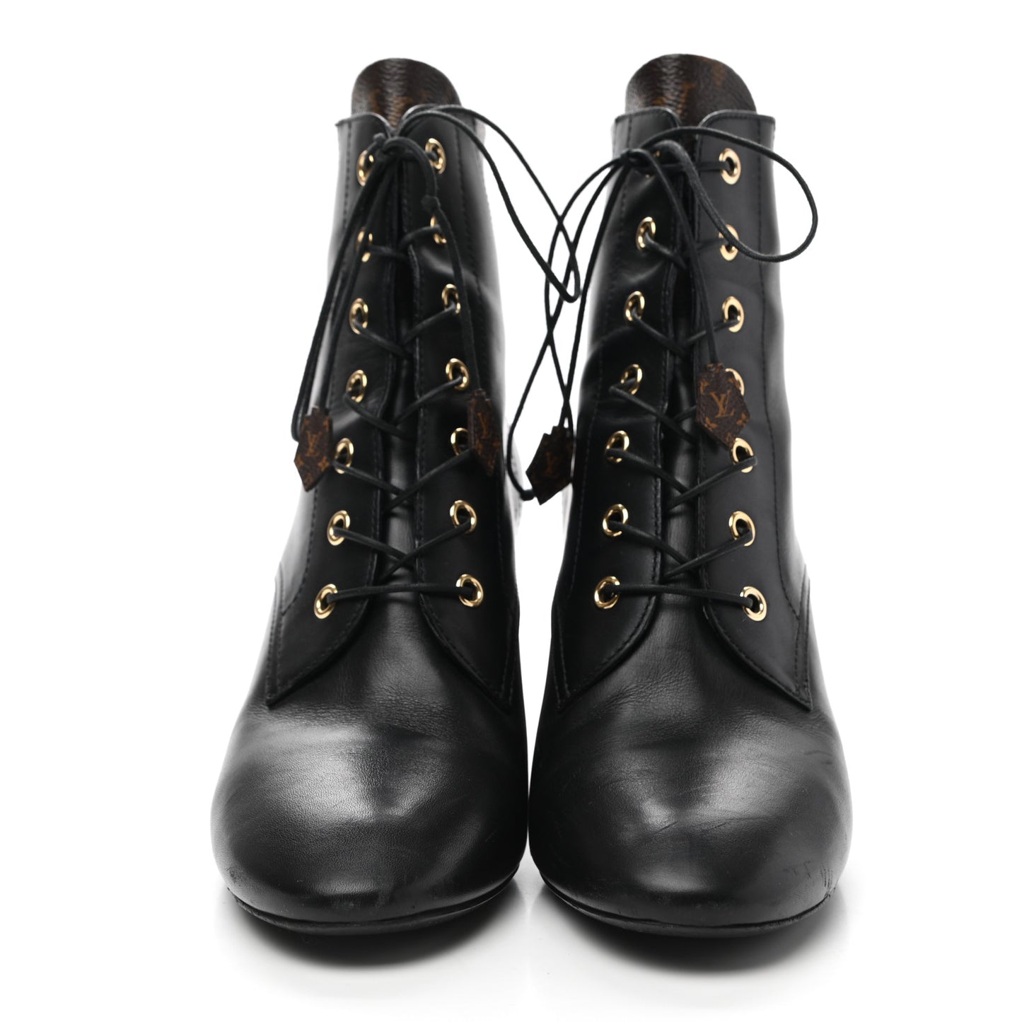 Calfskin Monogram Bliss Lace Up Ankle Boots 38 Black