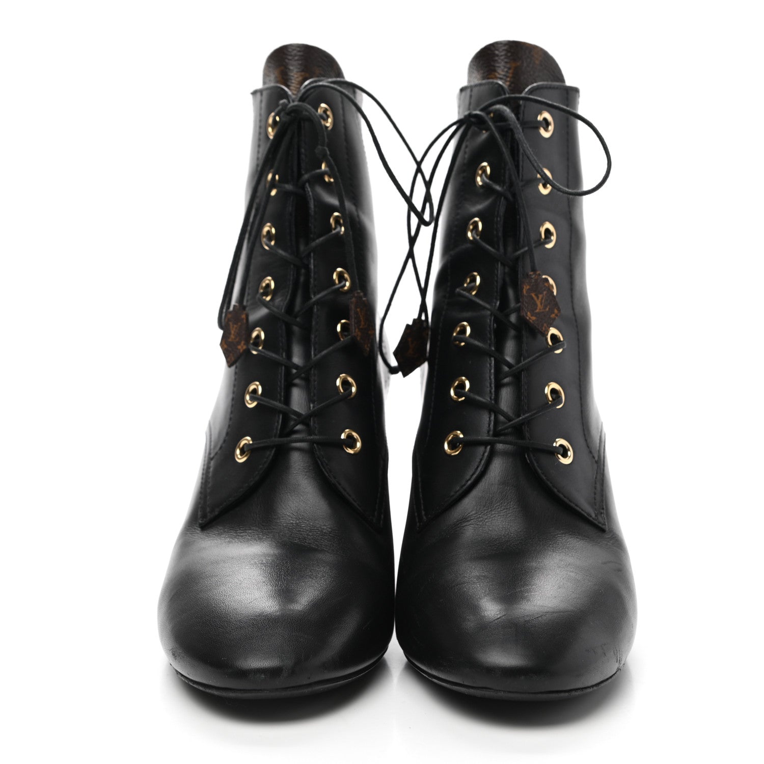Louis Vuitton Calfskin Monogram Bliss Lace Up Ankle Boots 38 Black 2 of 12