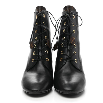 Louis Vuitton Calfskin Monogram Bliss Lace Up Ankle Boots 38 Black 2 of 12