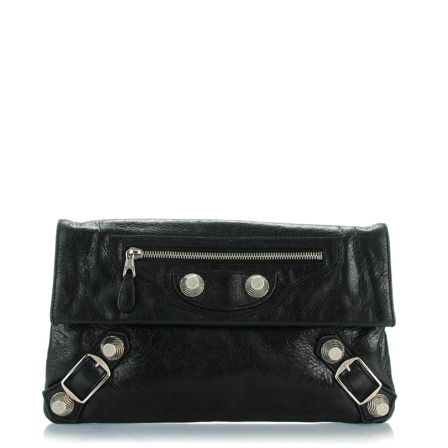 Agneau Giant 21 Silver Hardware Envelope Clutch Black