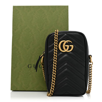 Gucci Calfskin Matelasse Mini GG Marmont Crossbody Bag Black 10 of 10