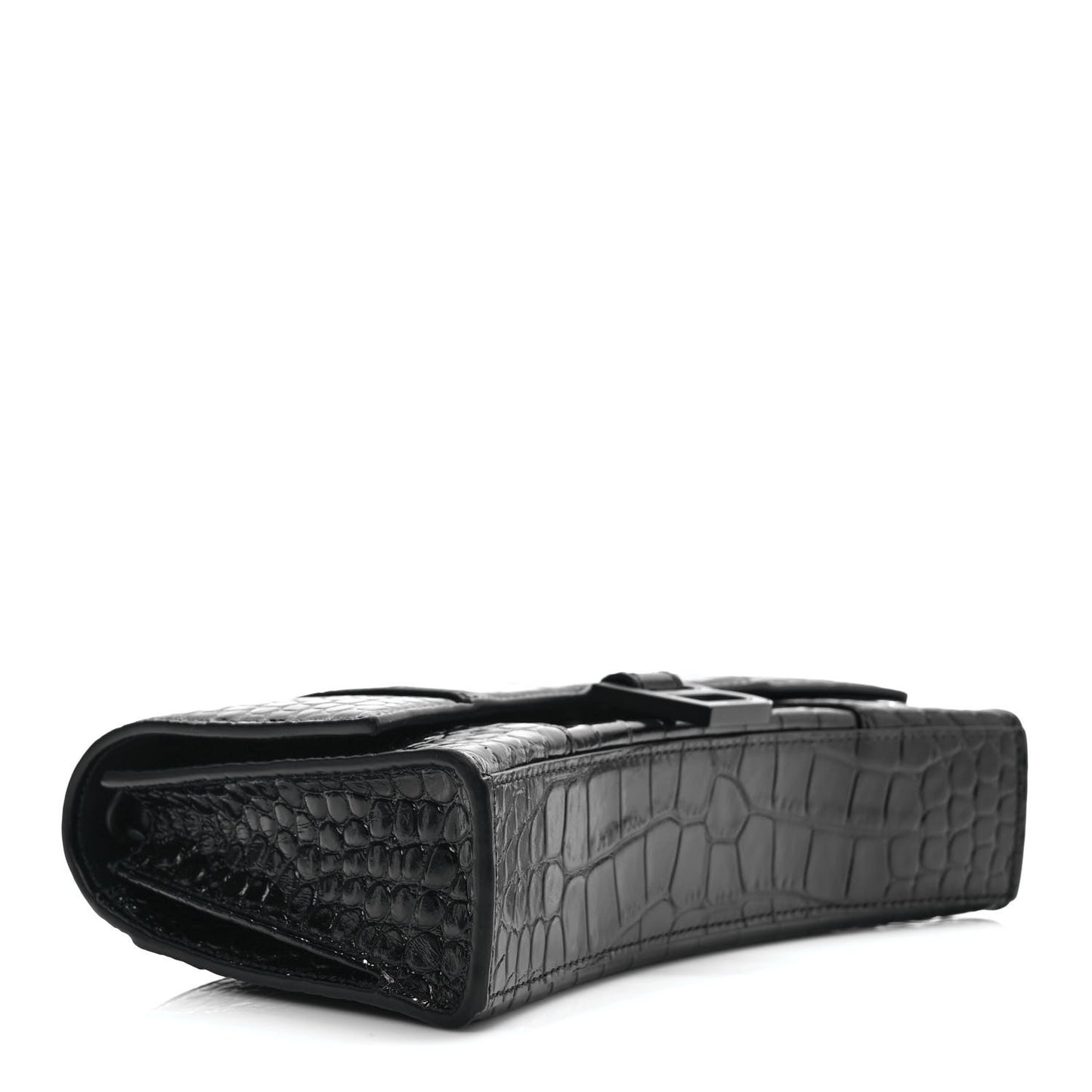 Shiny Calfskin Monochrome Crocodile Embossed Small Hourglass Evening Chain Bag Black