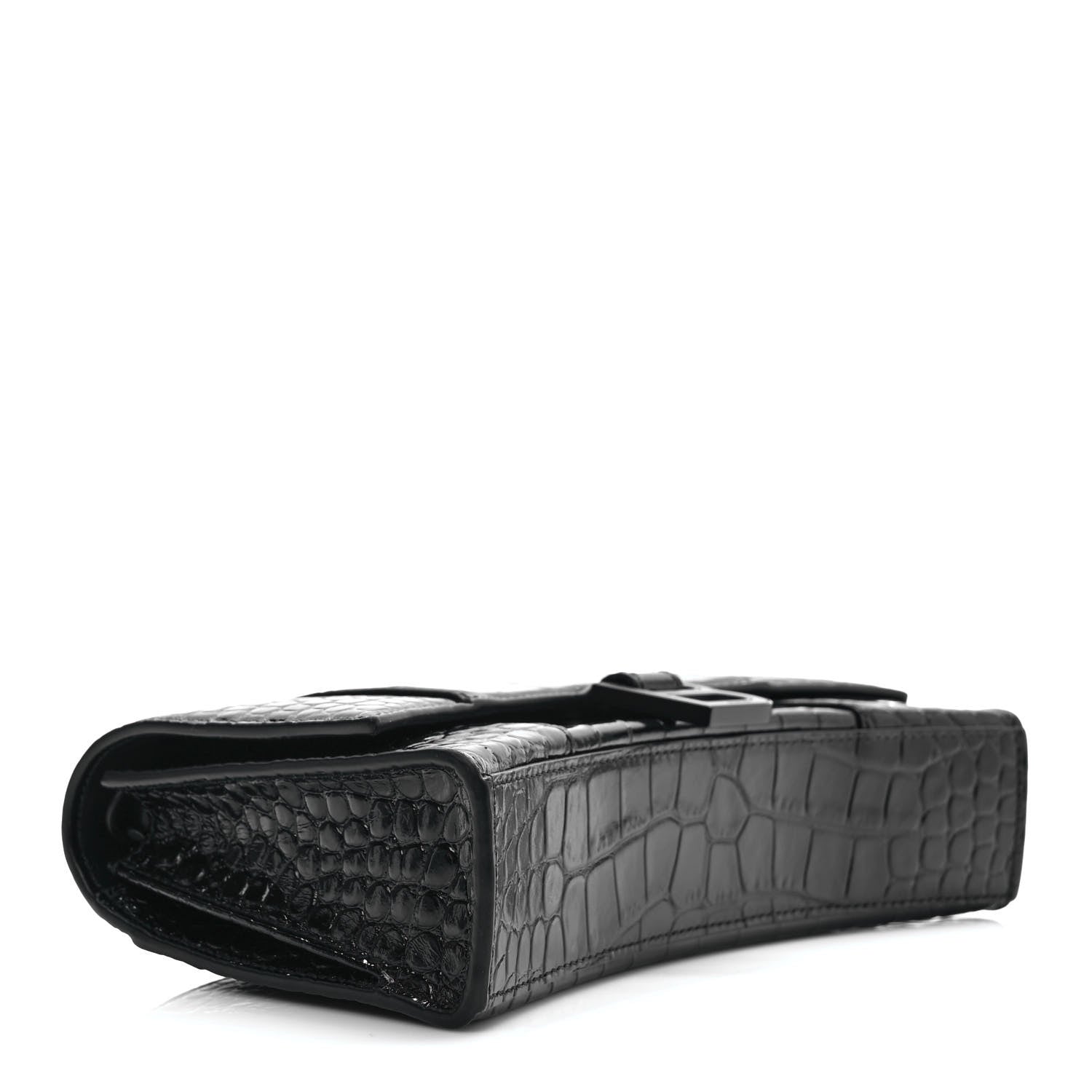 Balenciaga Shiny Calfskin Monochrome Crocodile Embossed Small Hourglass Evening Chain Bag Black 3 of 8