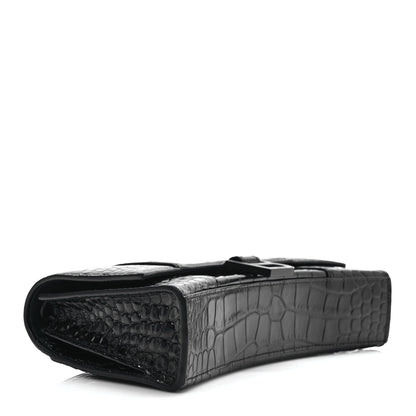 Balenciaga Shiny Calfskin Monochrome Crocodile Embossed Small Hourglass Evening Chain Bag Black 3 of 8