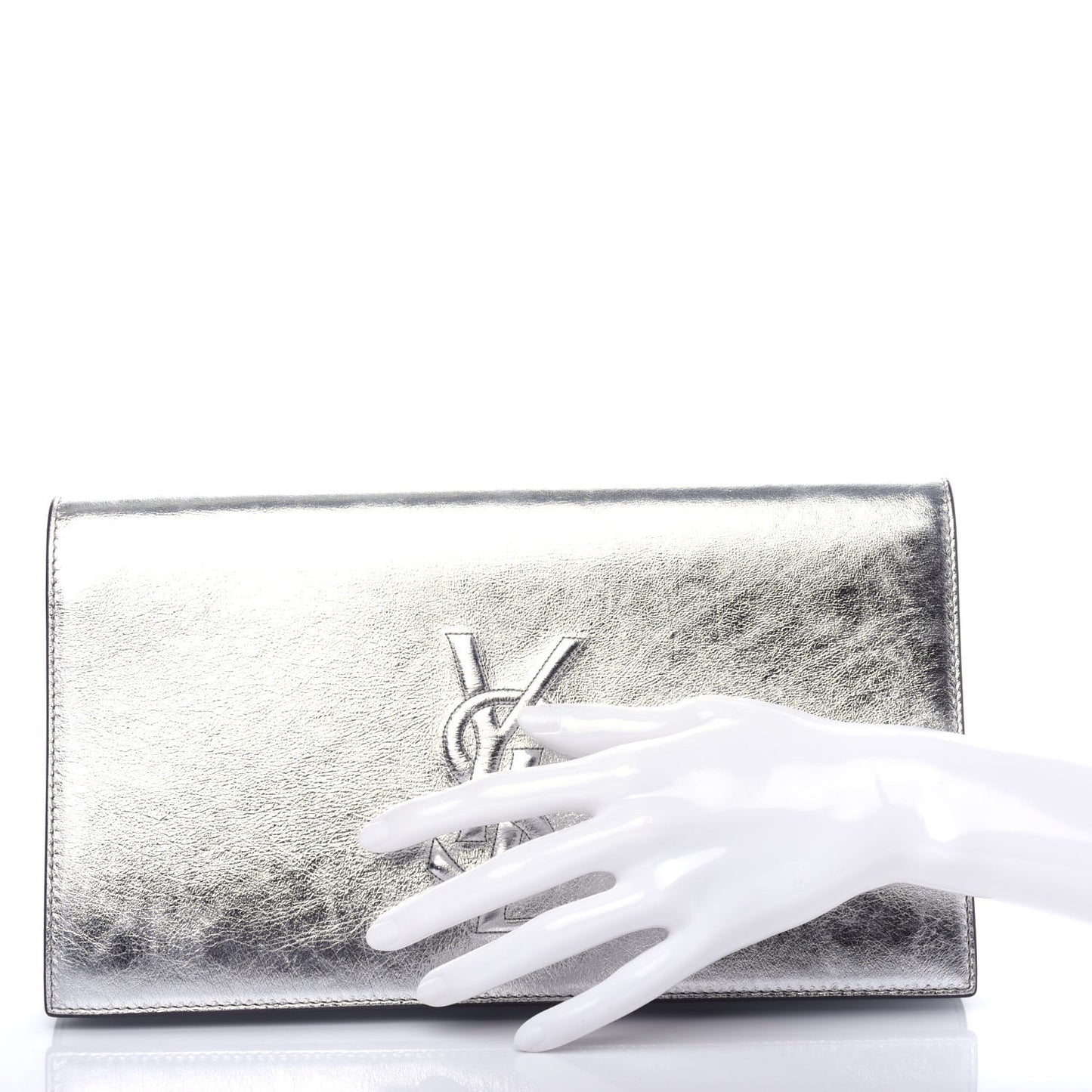 Metallic Calfskin Monogram Large Belle De Jour Clutch Silver