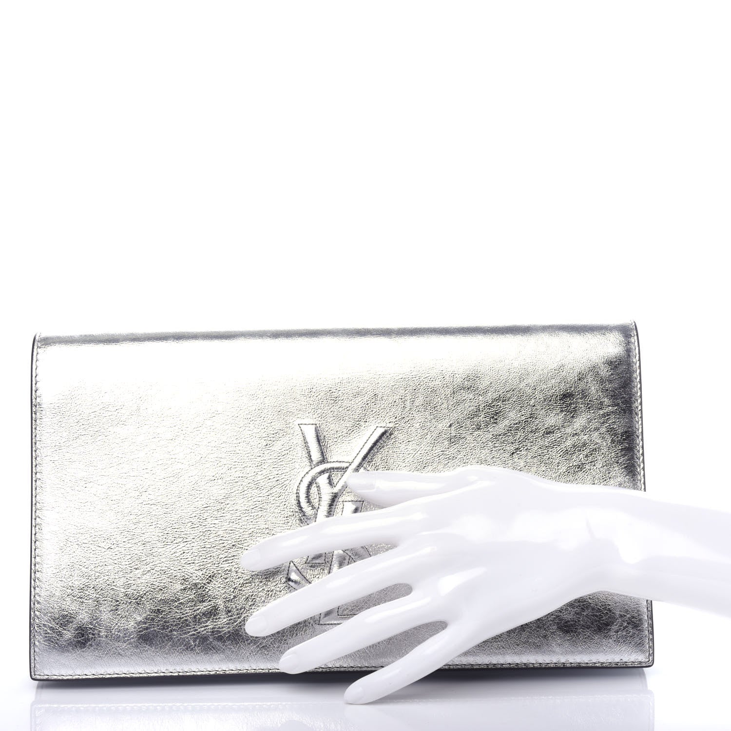 Saint Laurent Metallic Calfskin Monogram Large Belle De Jour Clutch Silver 2 of 9