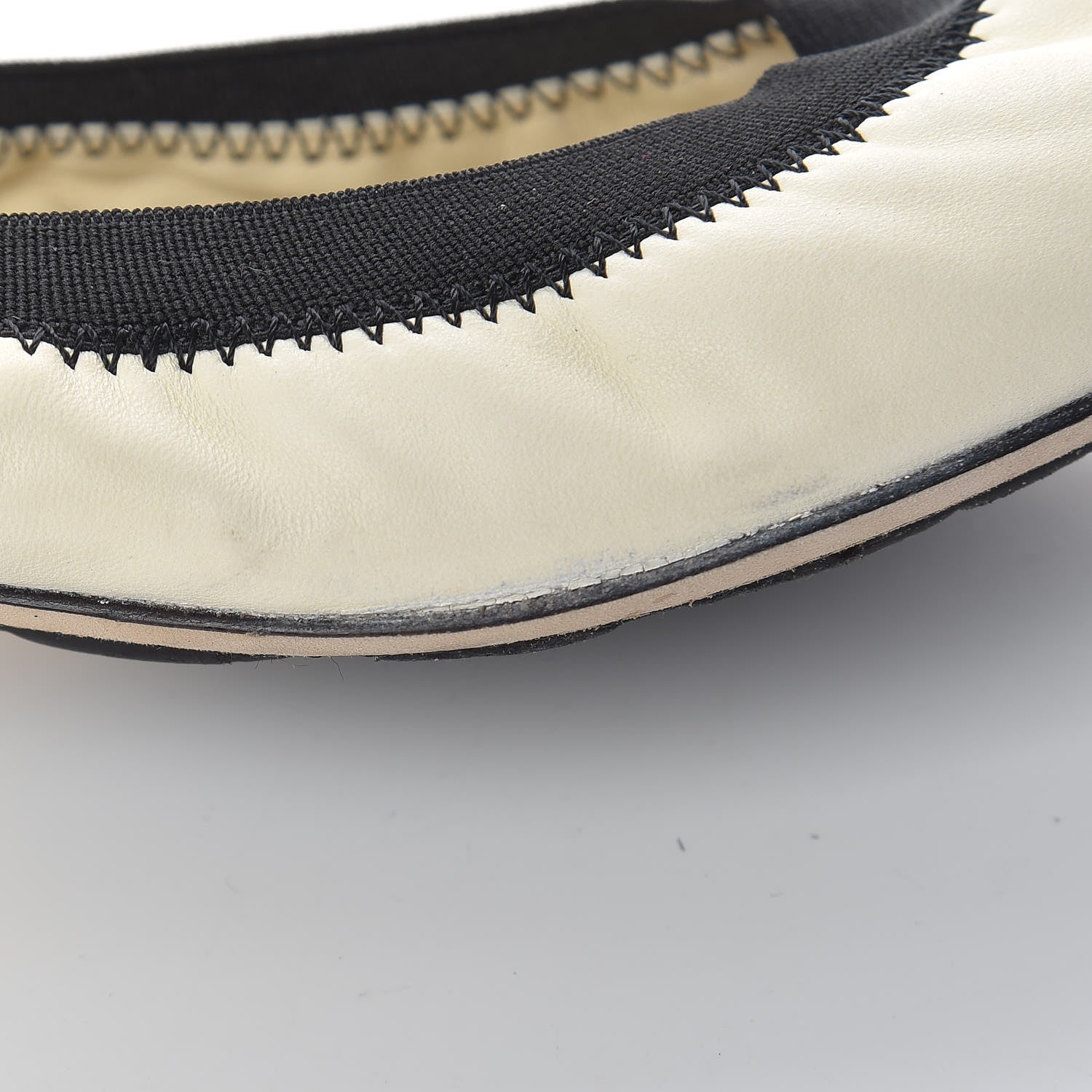 Chanel Lambskin CC Elastic Cap Toe Ballerina Flats 37 Off White Black 16 of 16
