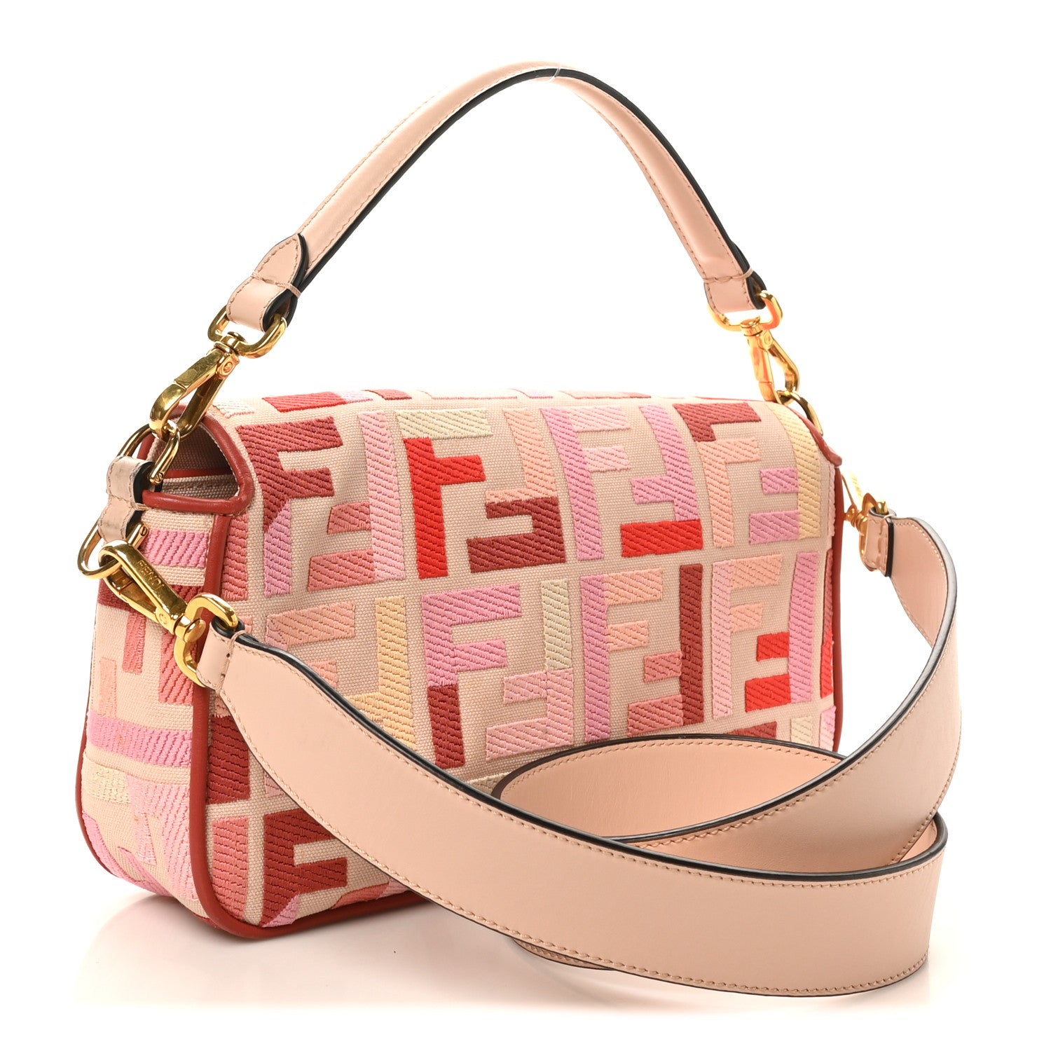 Fendi Canvas Vitello King FF Embroidered Baguette Rosa Quarzo Bloody Mary Multicolor 3 of 9