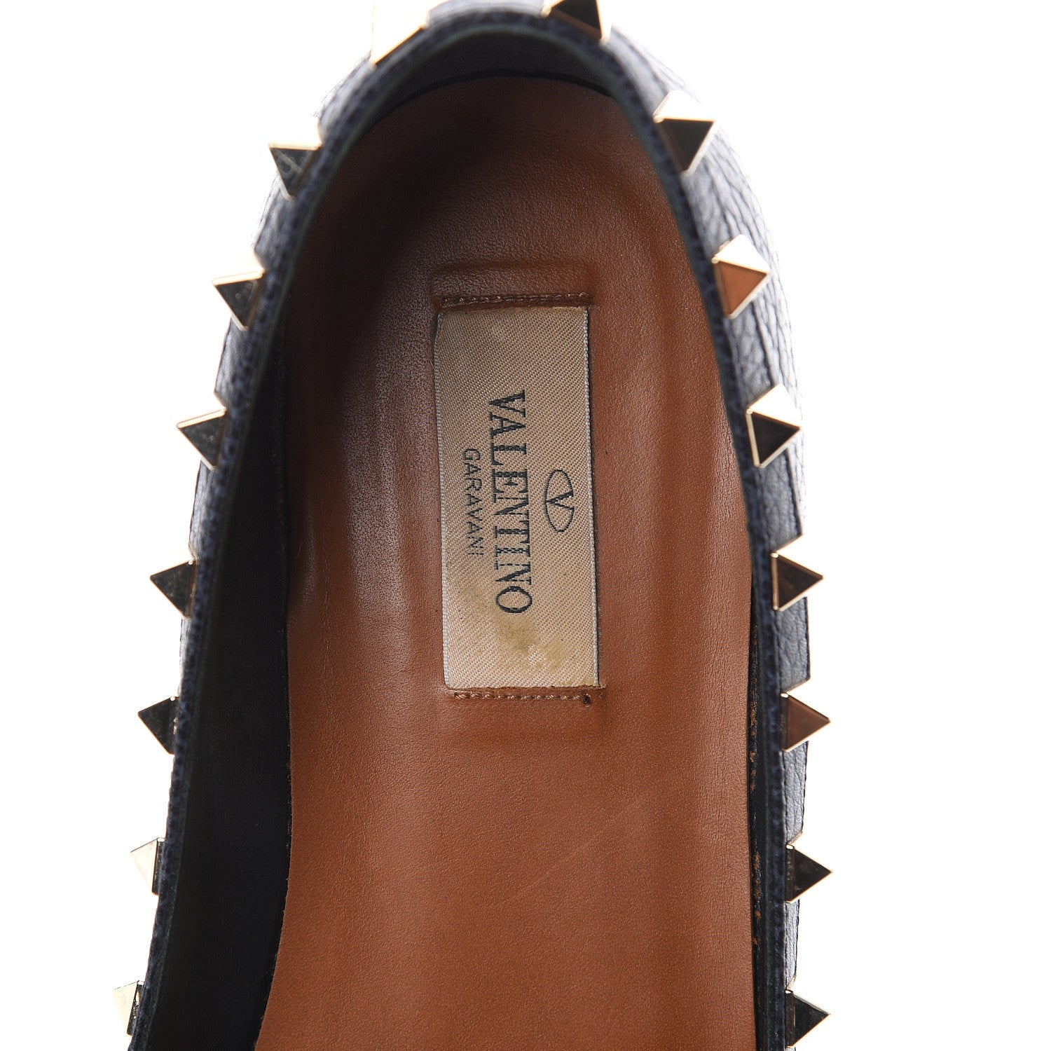 Valentino Garavani Pebbled Calfskin Rockstud Ballerina Flats 40 Deep Denim 5 of 7