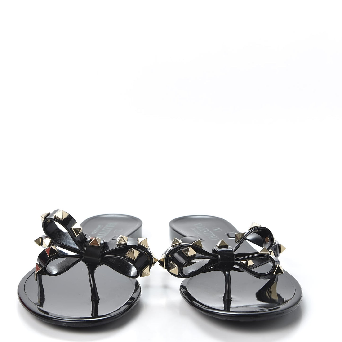 PVC Jelly Rockstud Bow Thong Sandals 37 Black