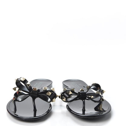 Valentino Garavani PVC Jelly Rockstud Bow Thong Sandals 37 Black 3 of 9