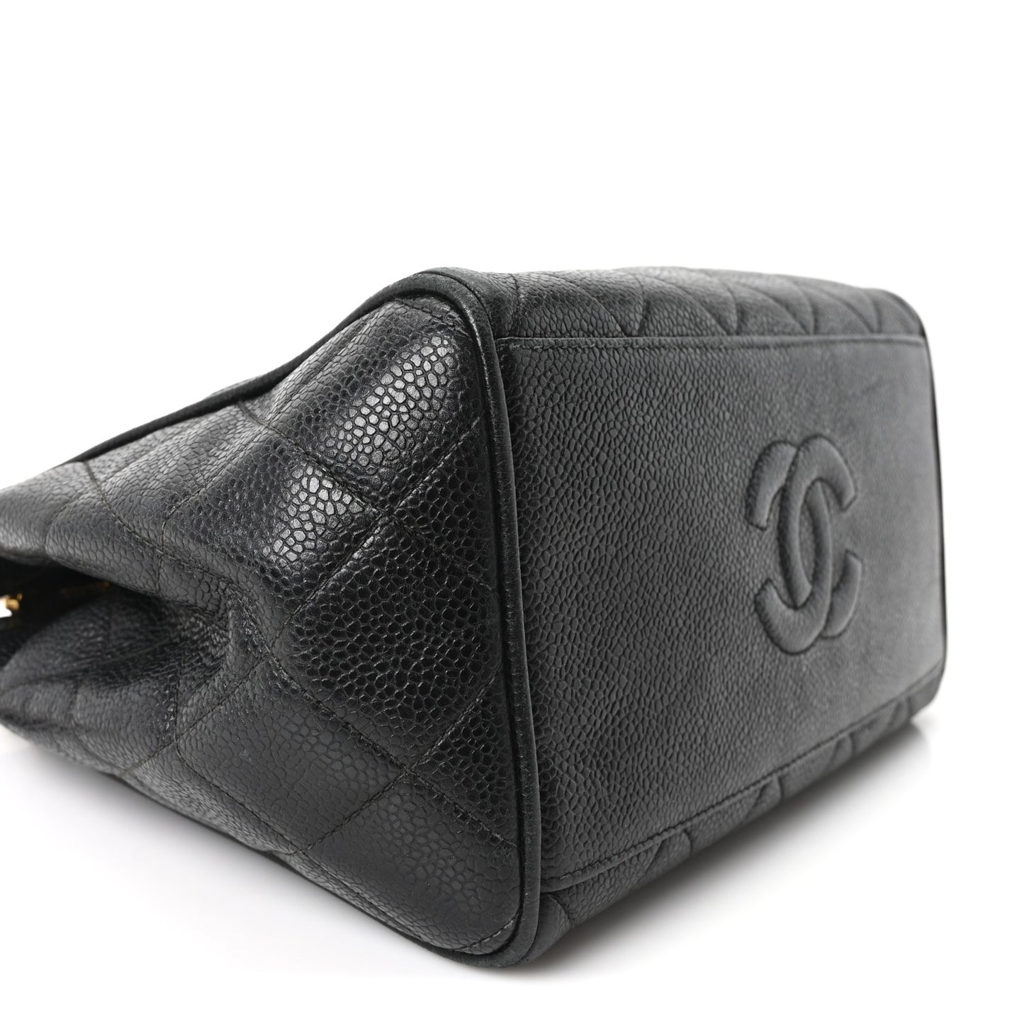 Caviar Quilted Petit Shopping Tote Black