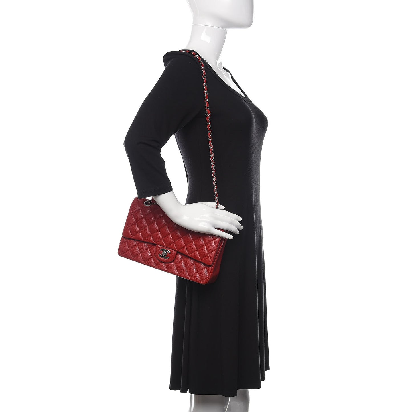 Caviar Quilted Medium Double Flap Red