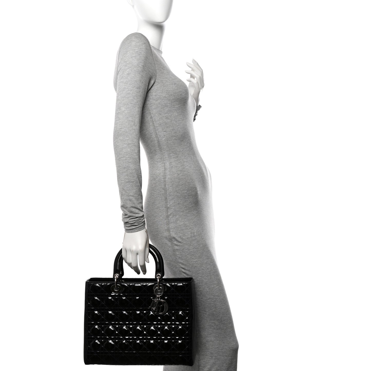 Patent Cannage Large Lady Dior Navy