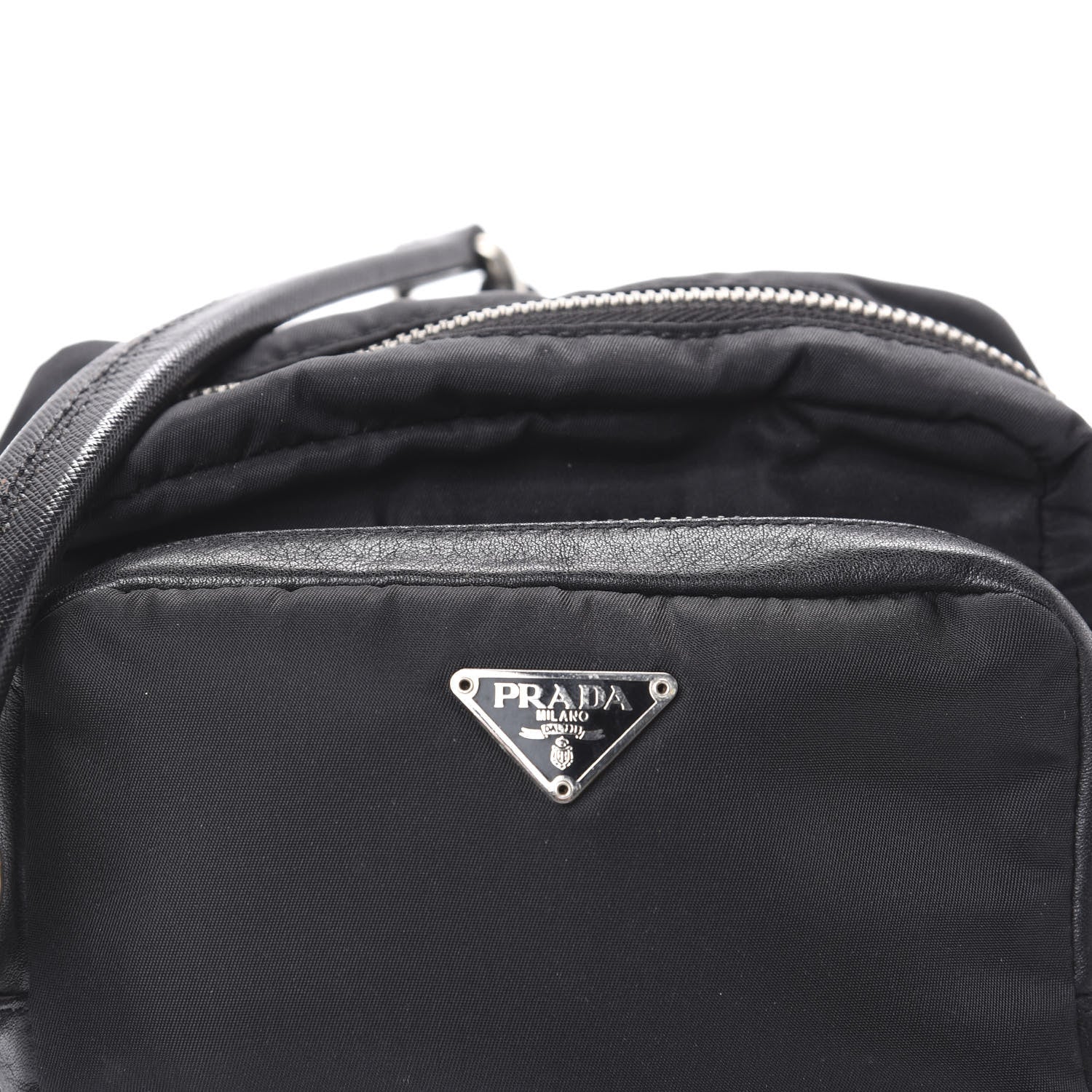 Prada Soft Calfskin Saffiano Nylon Shoulder Bag Black 9 of 9