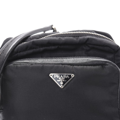 Prada Soft Calfskin Saffiano Nylon Shoulder Bag Black 9 of 9