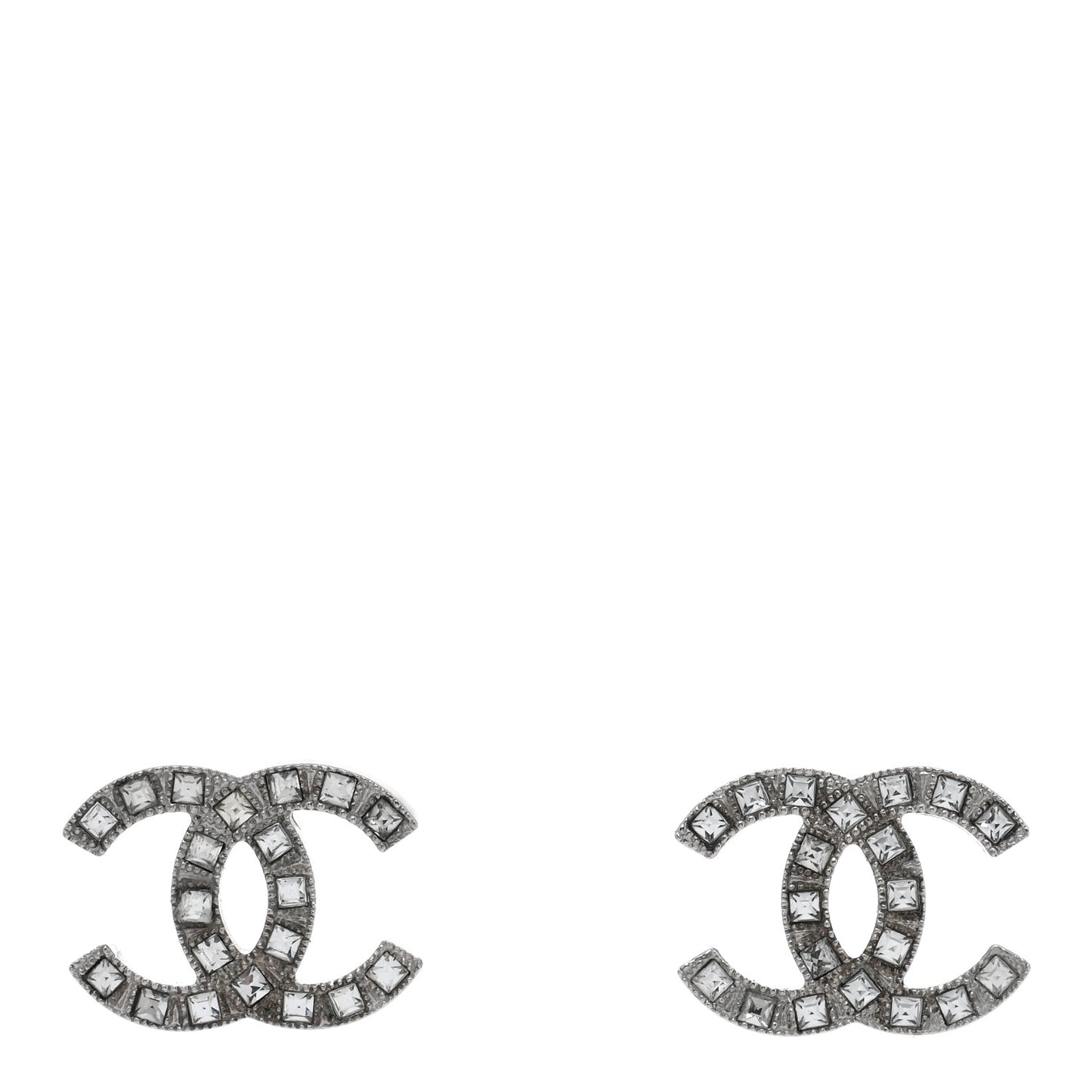 Baguette Crystal CC Earrings Silver