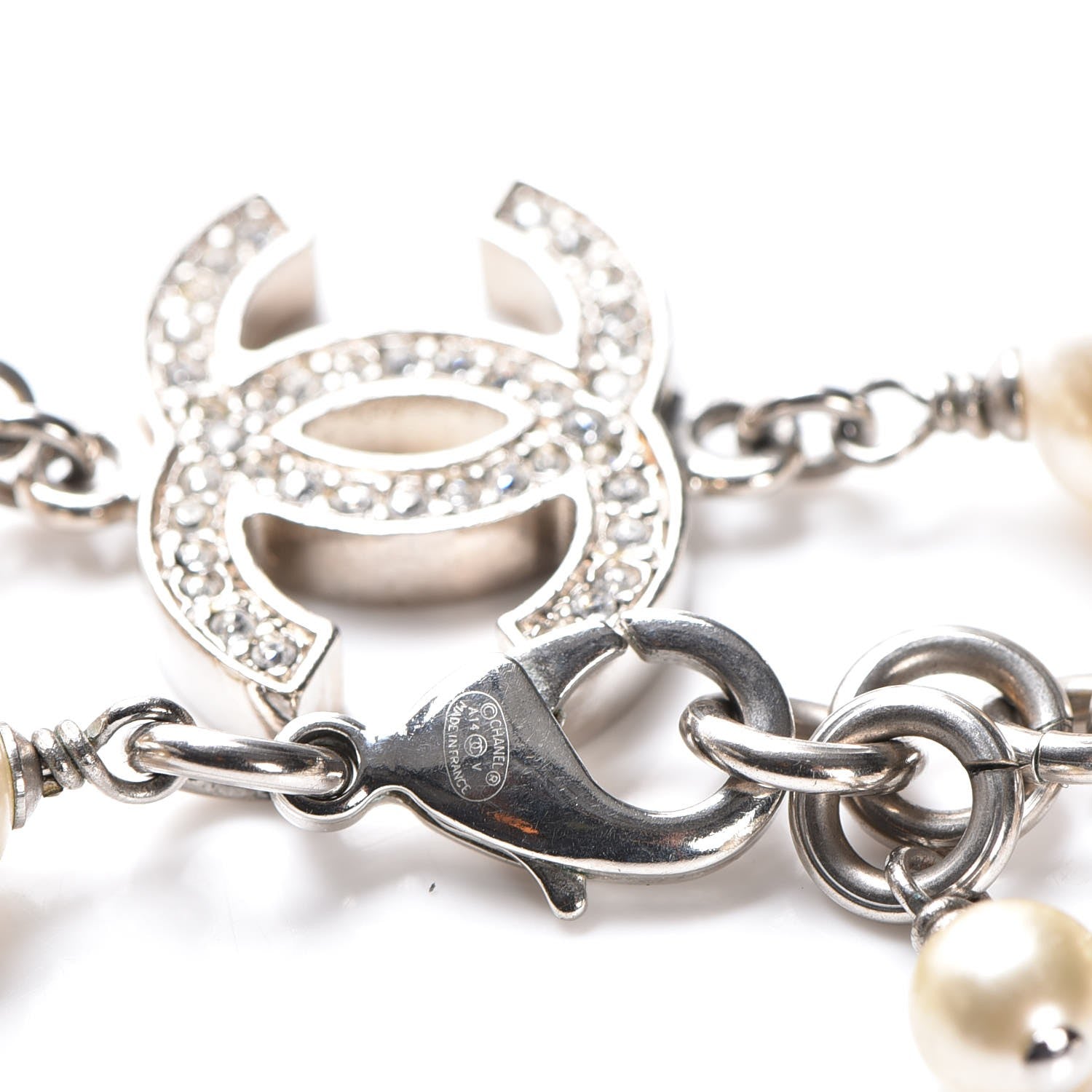 Chanel Crystal Pearl CC Long Necklace Silver 5 of 6