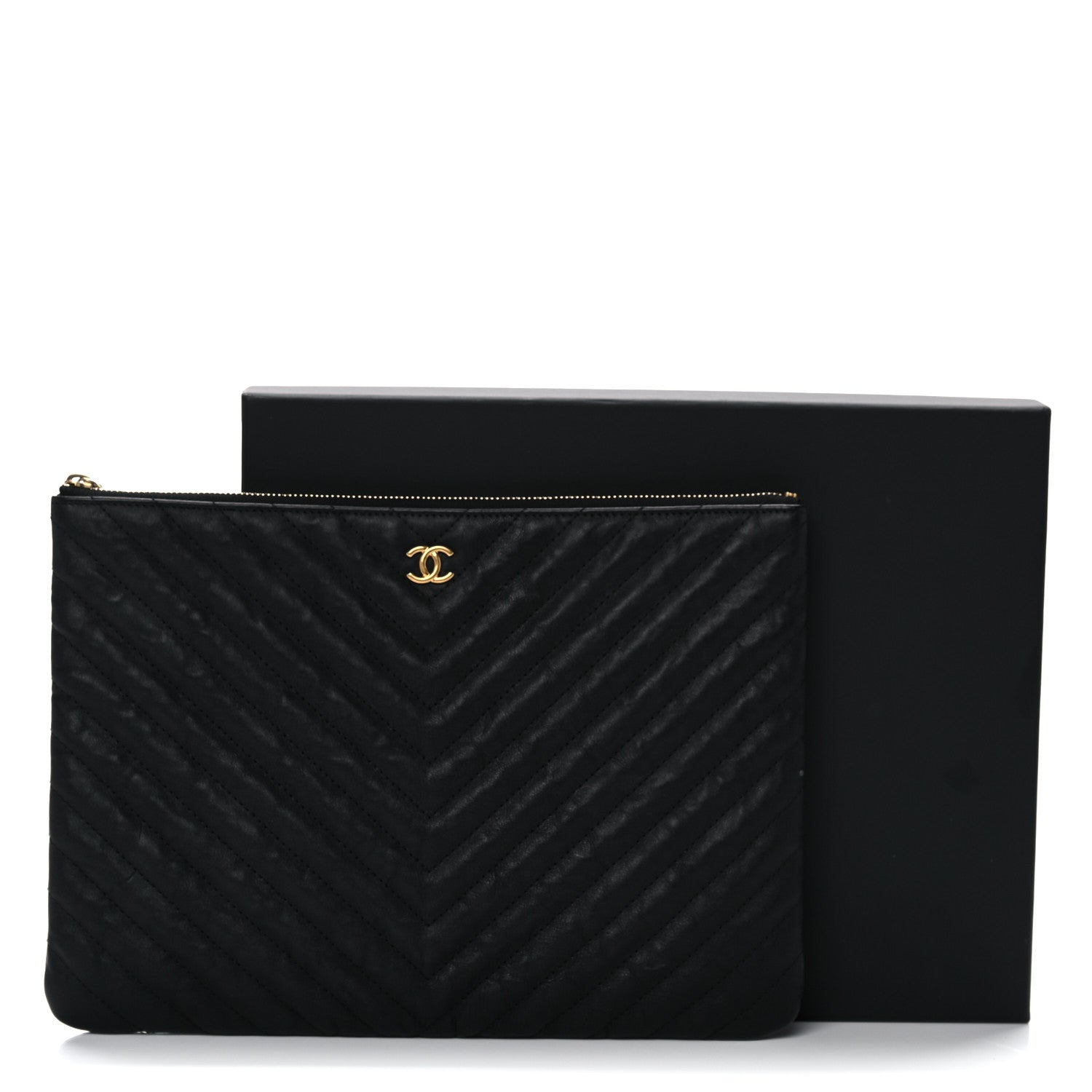 Chanel Aged Calfskin Chevron Quilted Medium Cosmetic Case Black 13 of 13