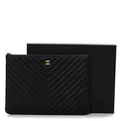 Chanel Aged Calfskin Chevron Quilted Medium Cosmetic Case Black 13 of 13