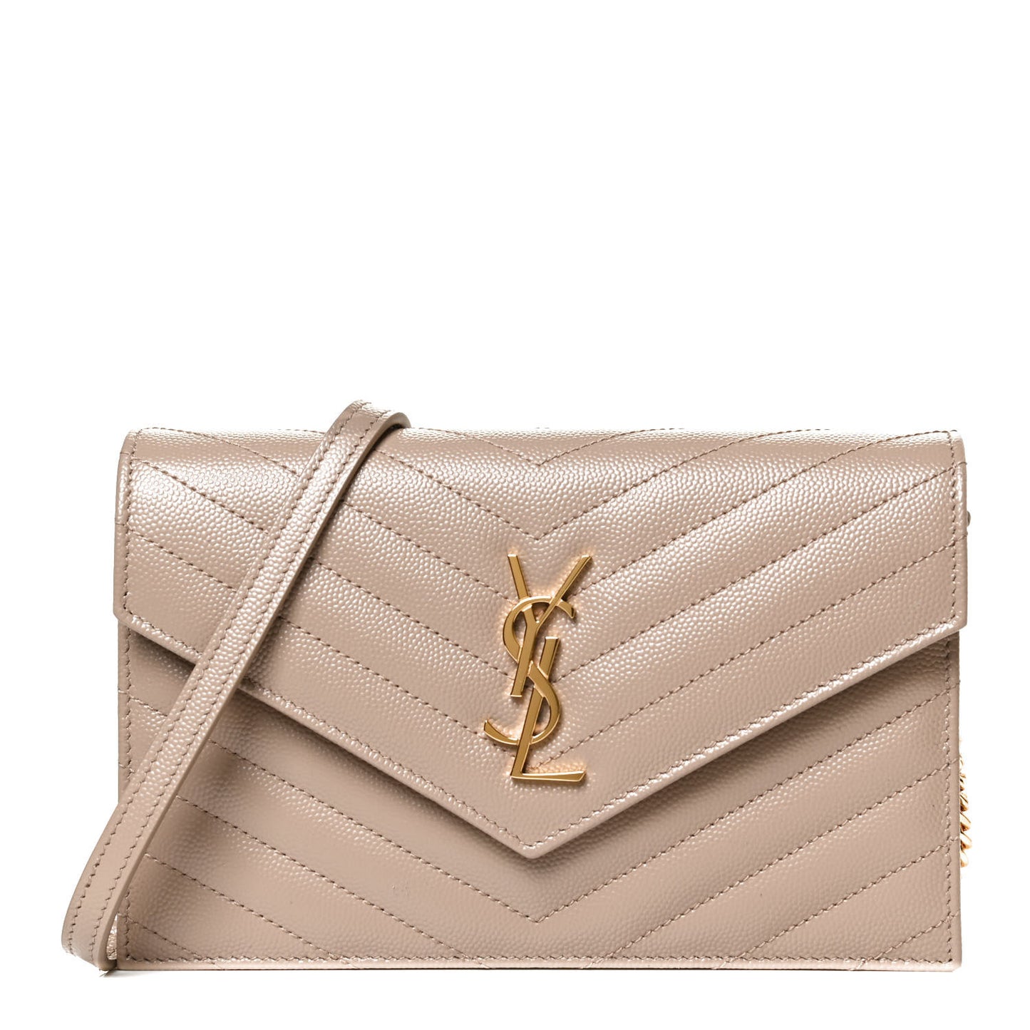 Grain De Poudre Matelasse Chevron Monogram Envelope Chain Wallet Taupe