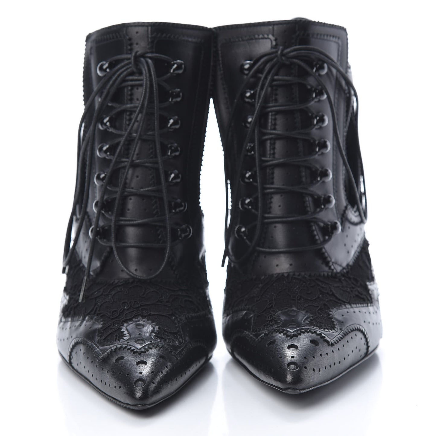 Calfskin Embroidered Lace Ankle Bootie 37.5 Black