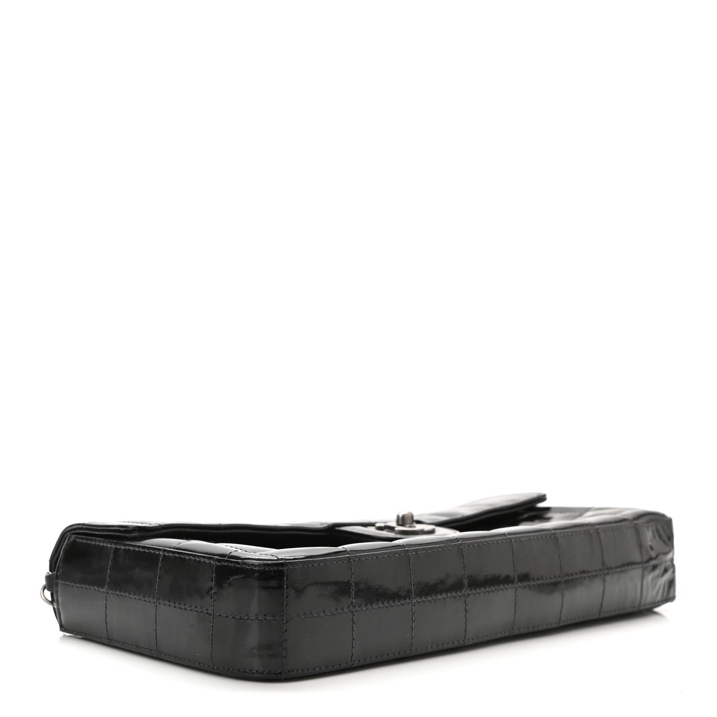 Patent Quilted East West Chocolate Bar Flap Black