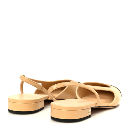 Chanel Goatskin Grosgrain Cap Toe CC Slingback Sandals 41 Beige Black 5 of 8