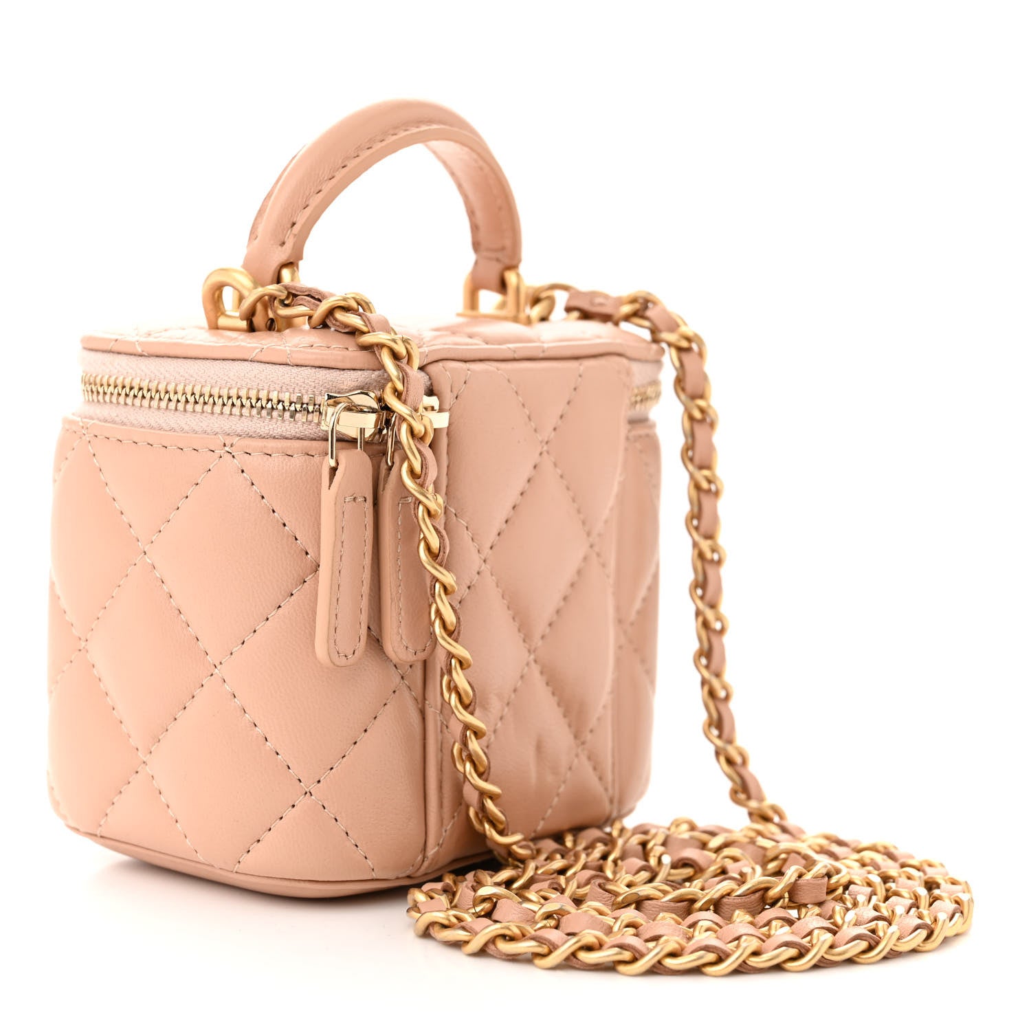 Chanel Lambskin Quilted Top Handle Mini Vanity Case With Chain Beige 3 of 13