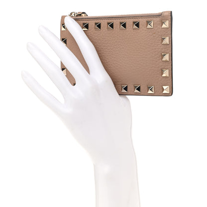 Valentino Garavani Pebbled Calfskin Rockstud Coin Case Card Holder Rose Cannelle 2 of 8