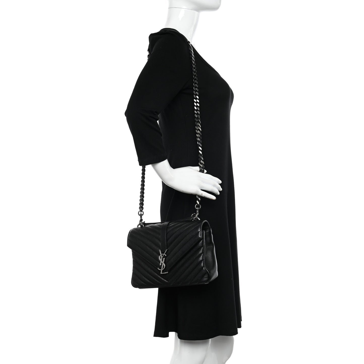 Sheepskin Matelasse Chevron Monogram Medium College Bag Black