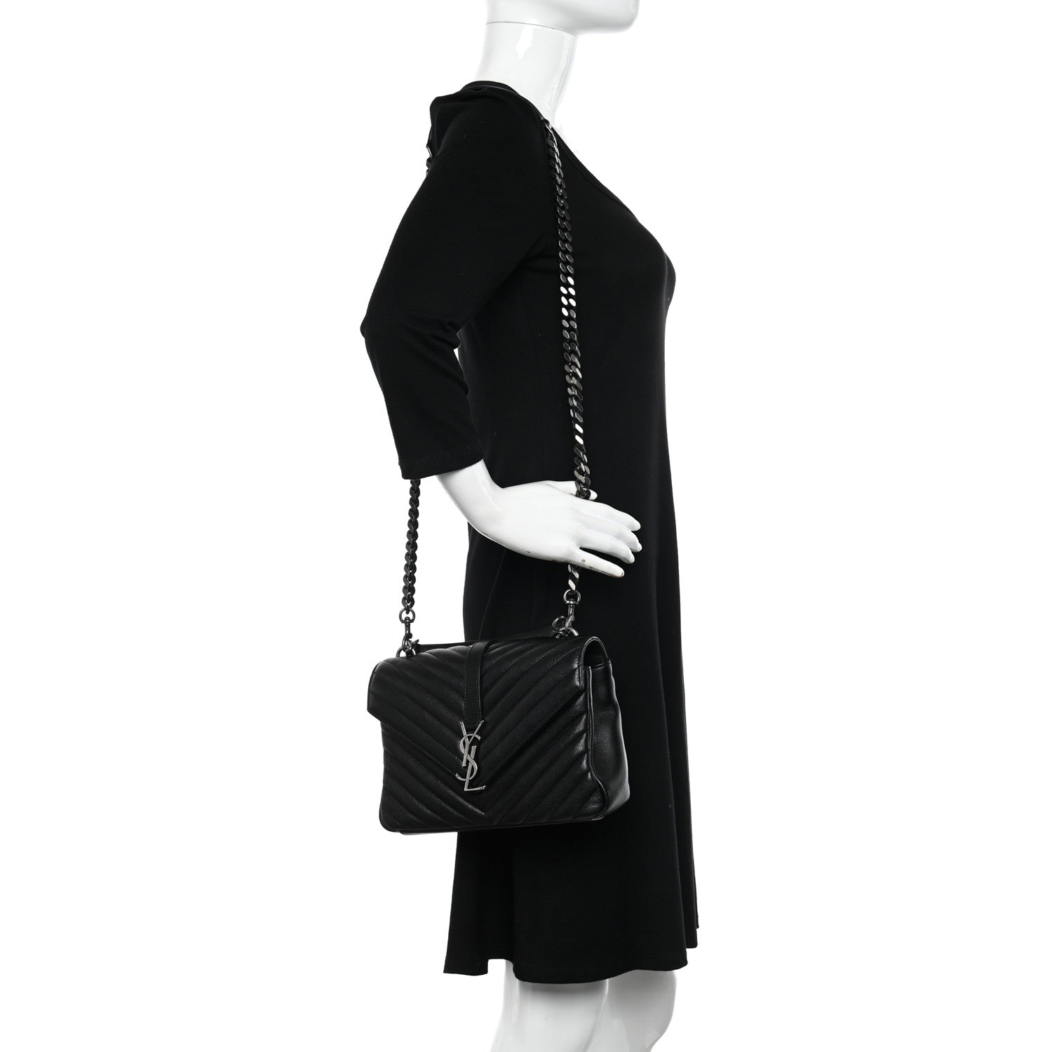 Saint Laurent Sheepskin Matelasse Chevron Monogram Medium College Bag Black 2 of 9