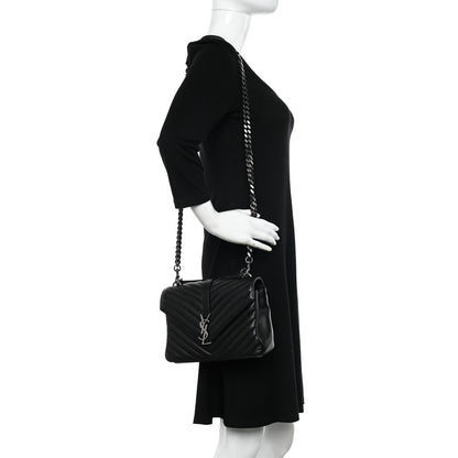 Saint Laurent Sheepskin Matelasse Chevron Monogram Medium College Bag Black 2 of 9