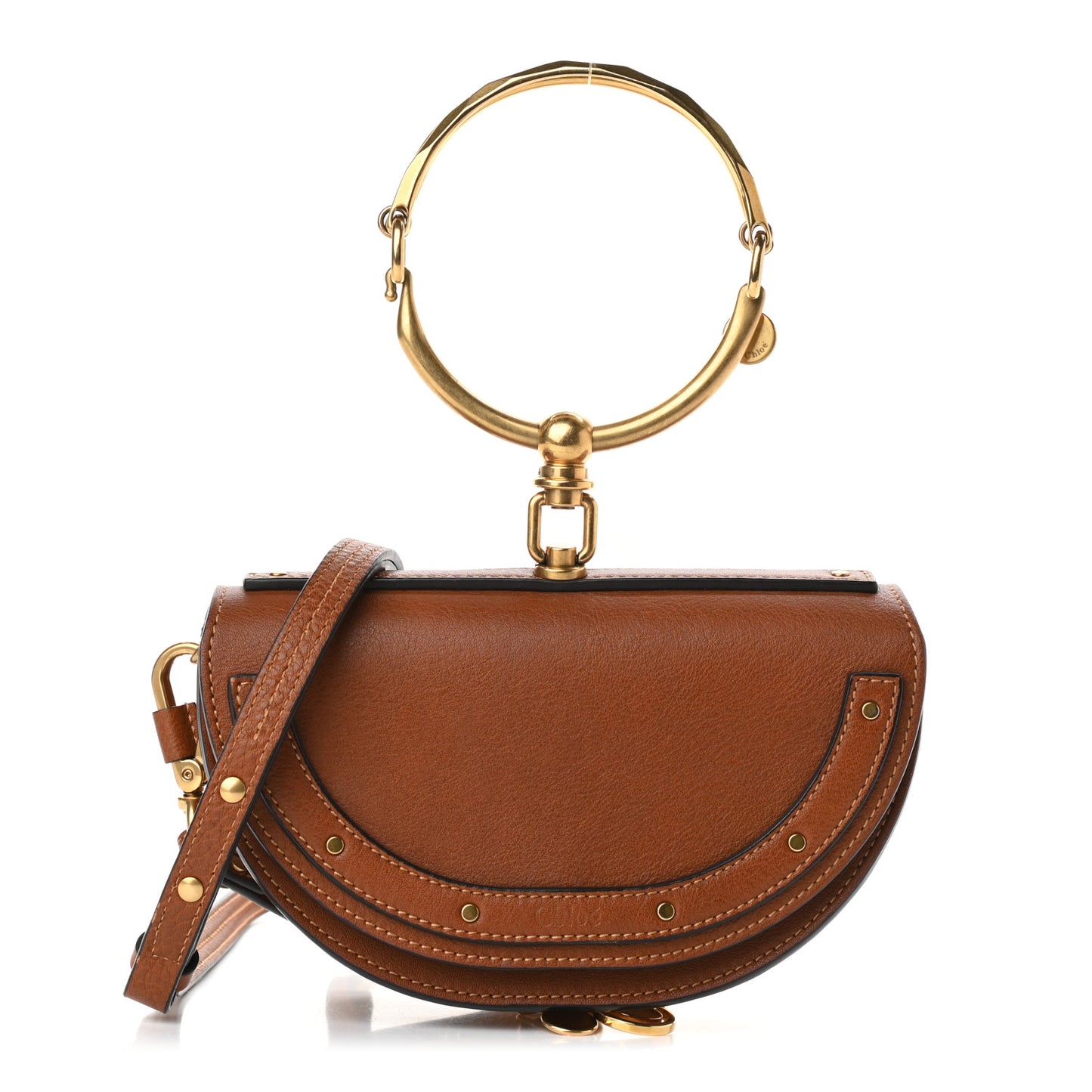 Calfskin Small Nile Bracelet Minaudiere Bag Caramel