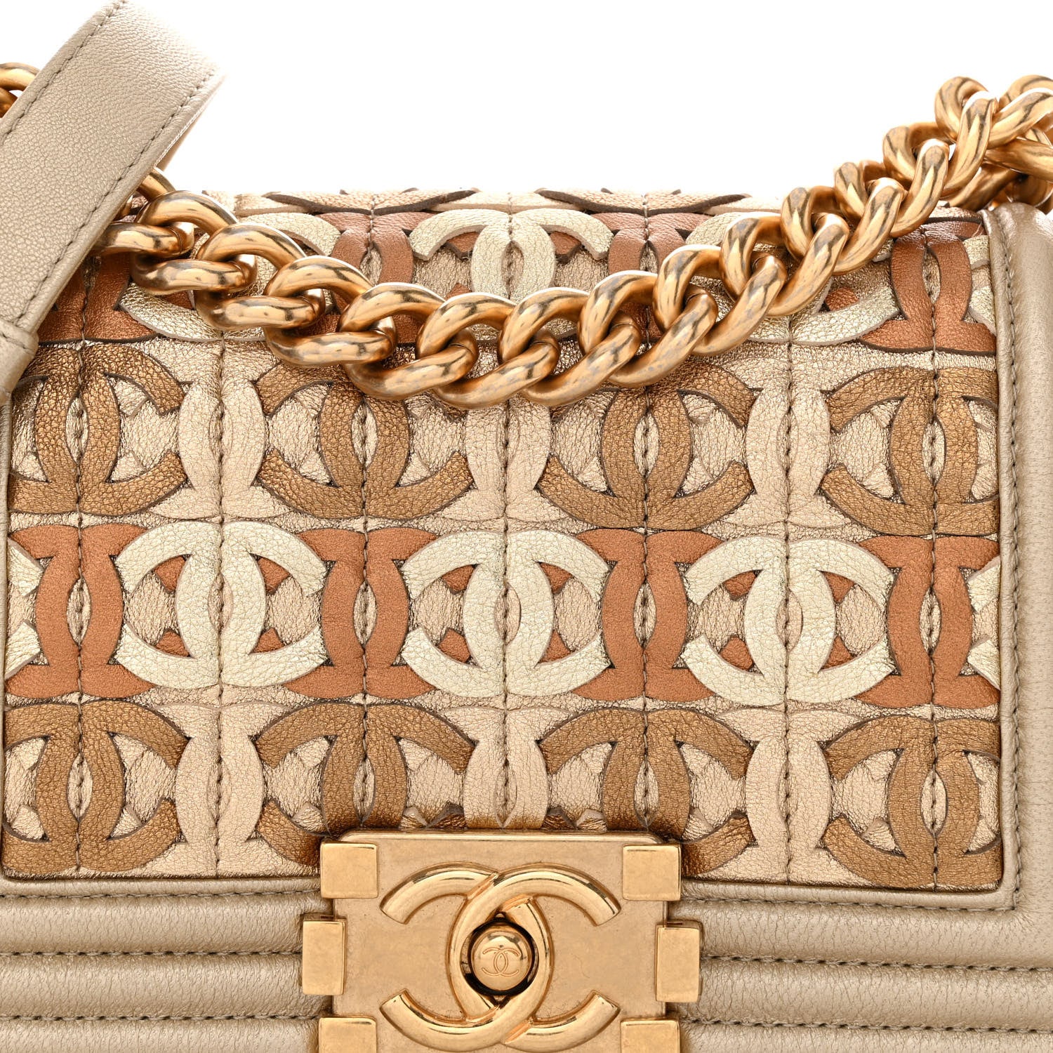 Chanel Metallic Lambskin Small Golden CC Boy Flap Dark Gold 8 of 10