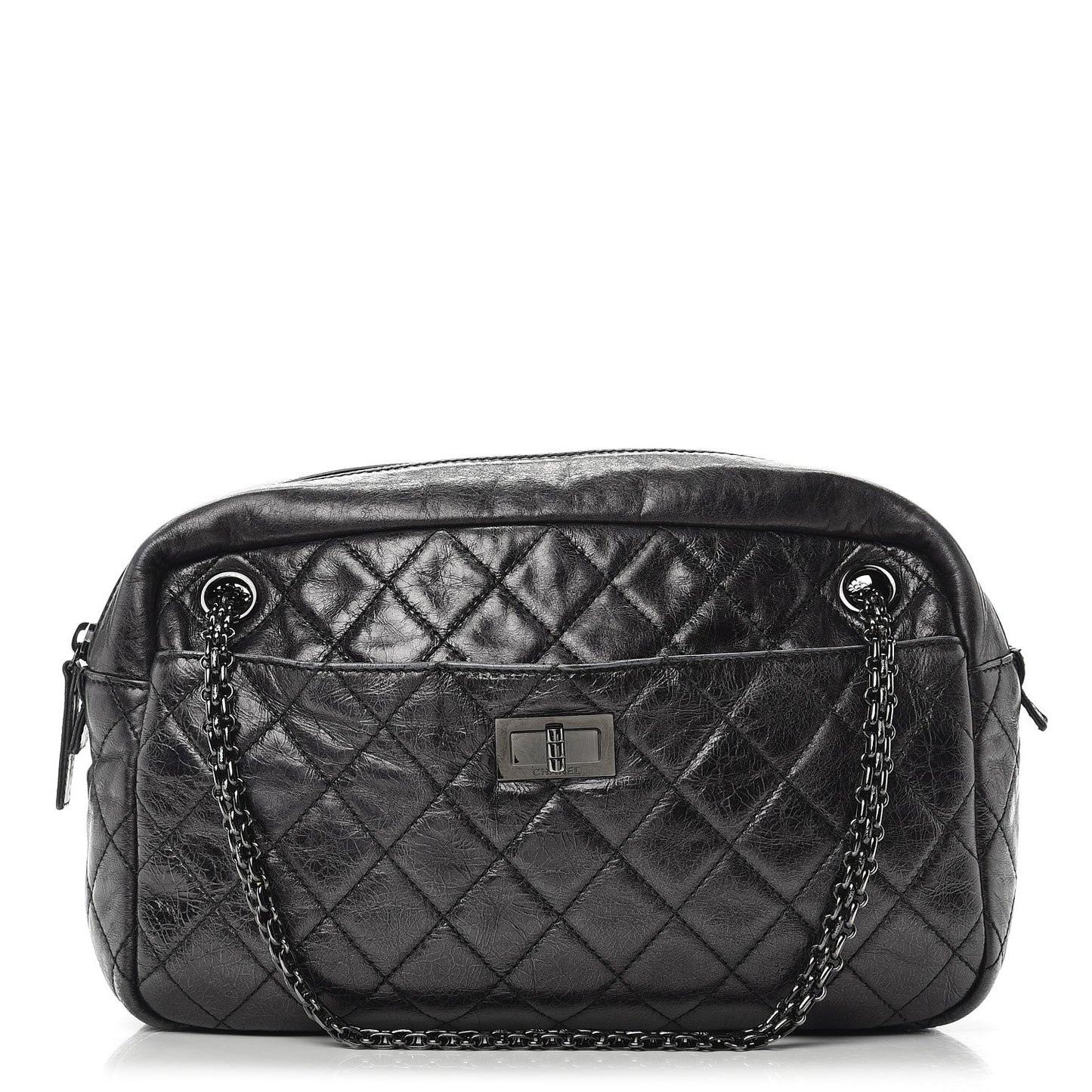 Metallic Aged Calfskin Quilted Medium Reissue Camera Case Black