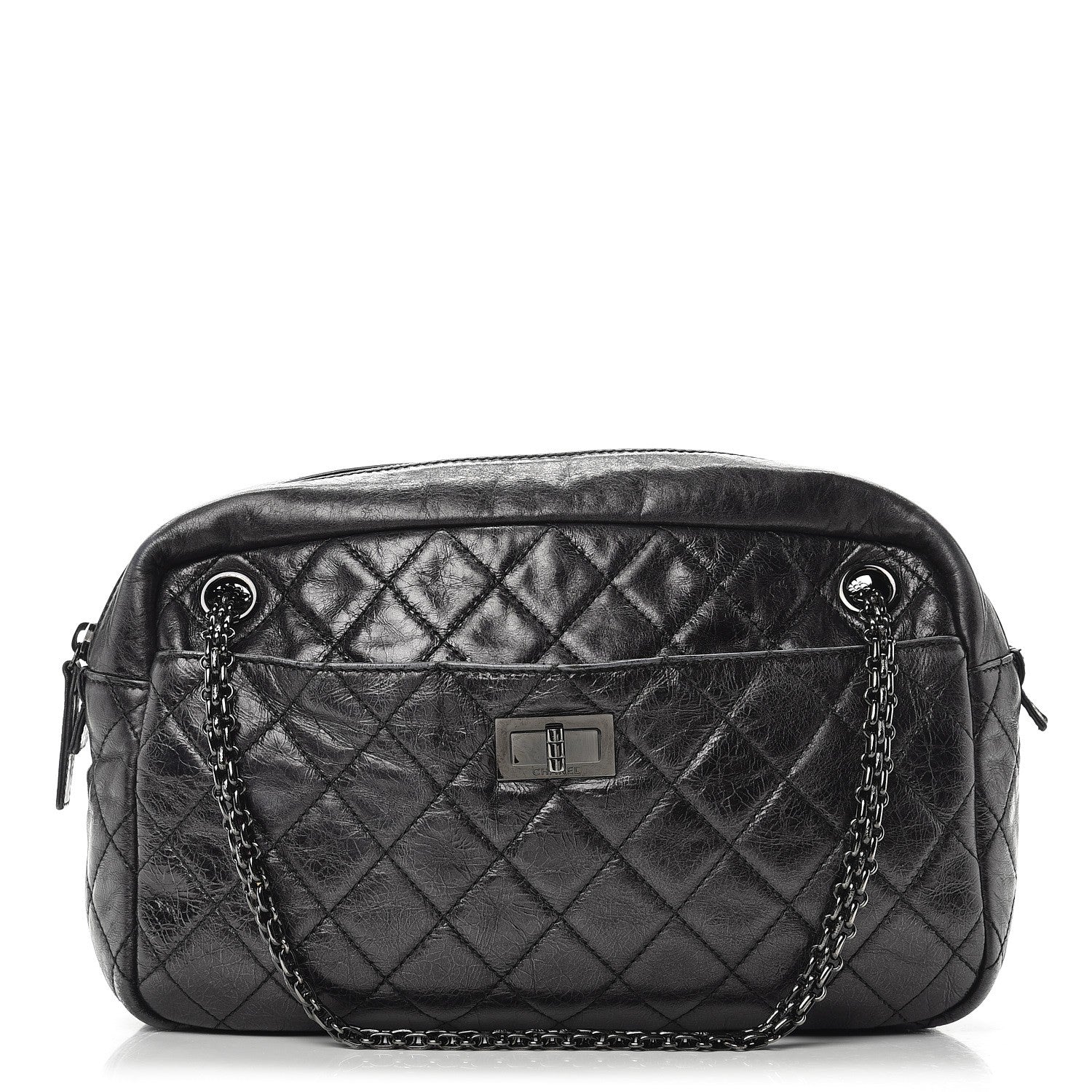 Chanel Metallic Aged Calfskin Quilted Medium Reissue Camera Case Black 1 of 12