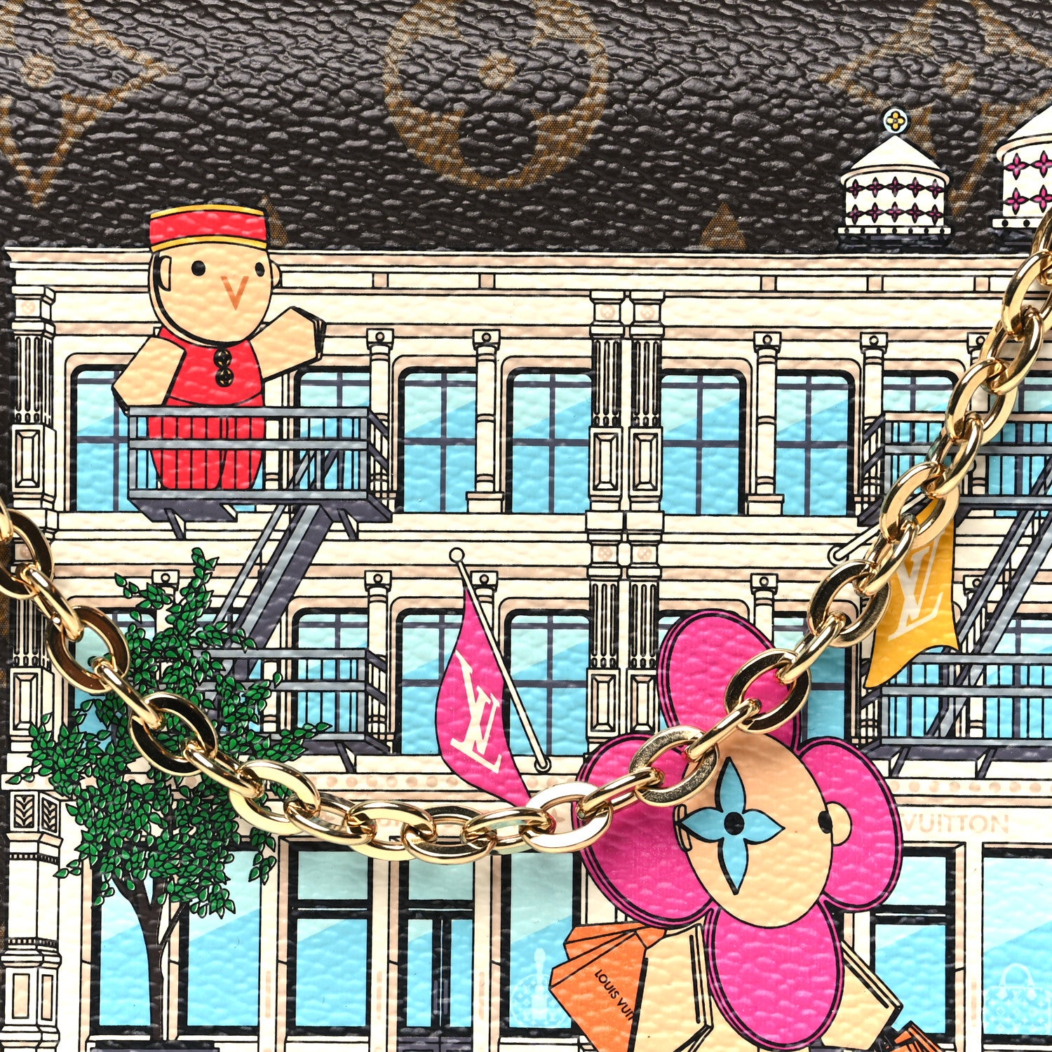 Louis Vuitton Monogram 2022 Christmas Animation New York Soho Pochette Felicie Chain Wallet Yellow 8 of 10