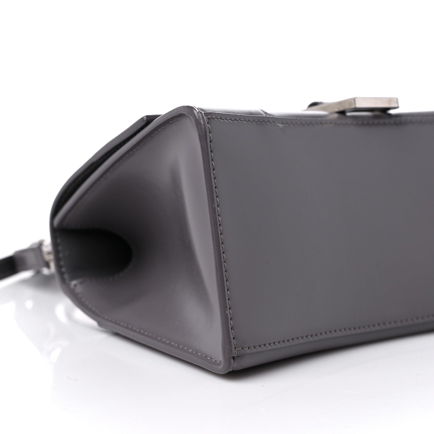 Shiny Box Calfskin Small Hourglass Top Handle Bag Dark Grey