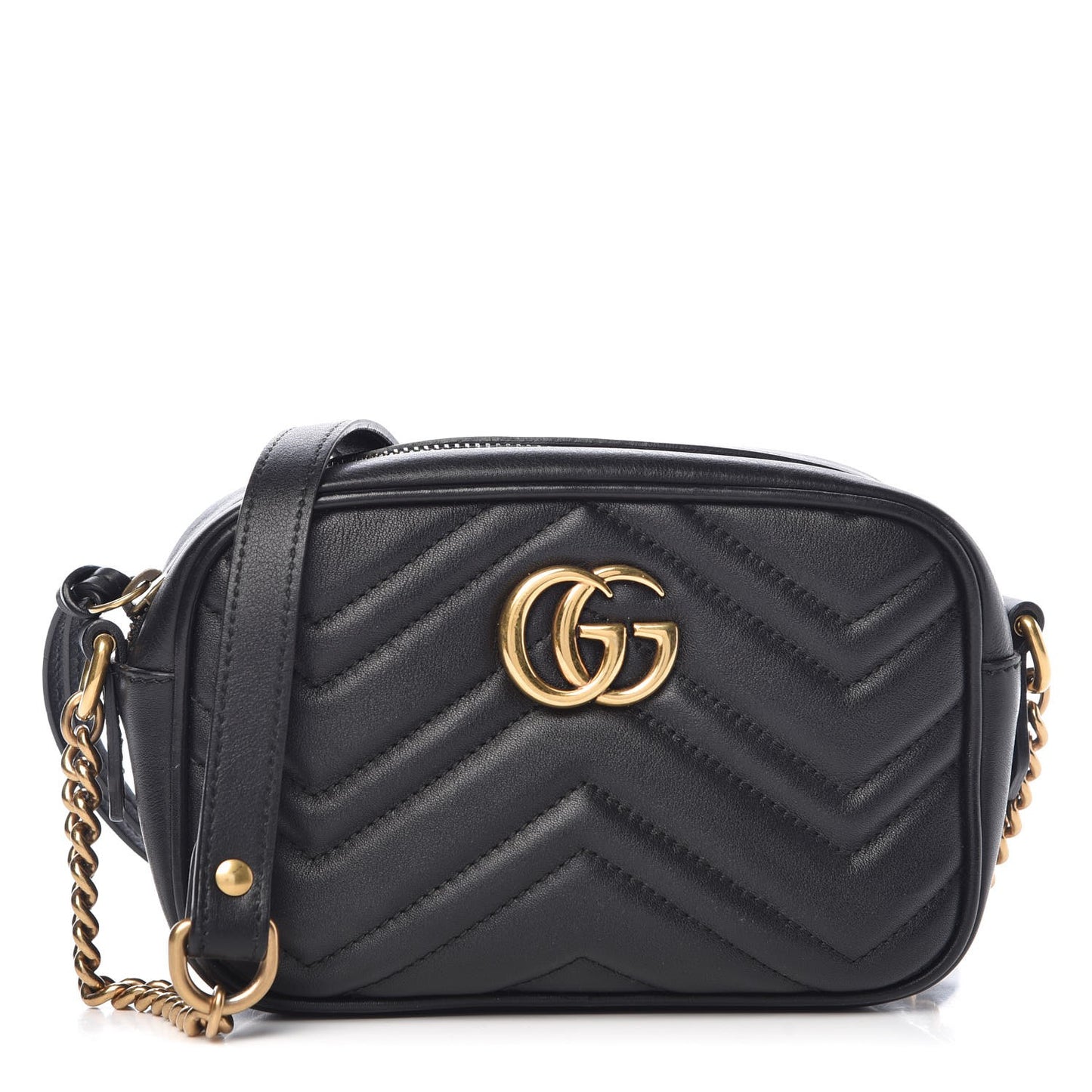 Calfskin Matelasse Mini GG Marmont Chain Shoulder Bag Black