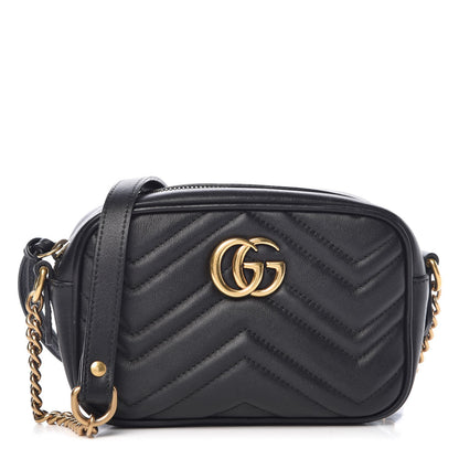 Gucci Calfskin Matelasse Mini GG Marmont Chain Shoulder Bag Black 1 of 13
