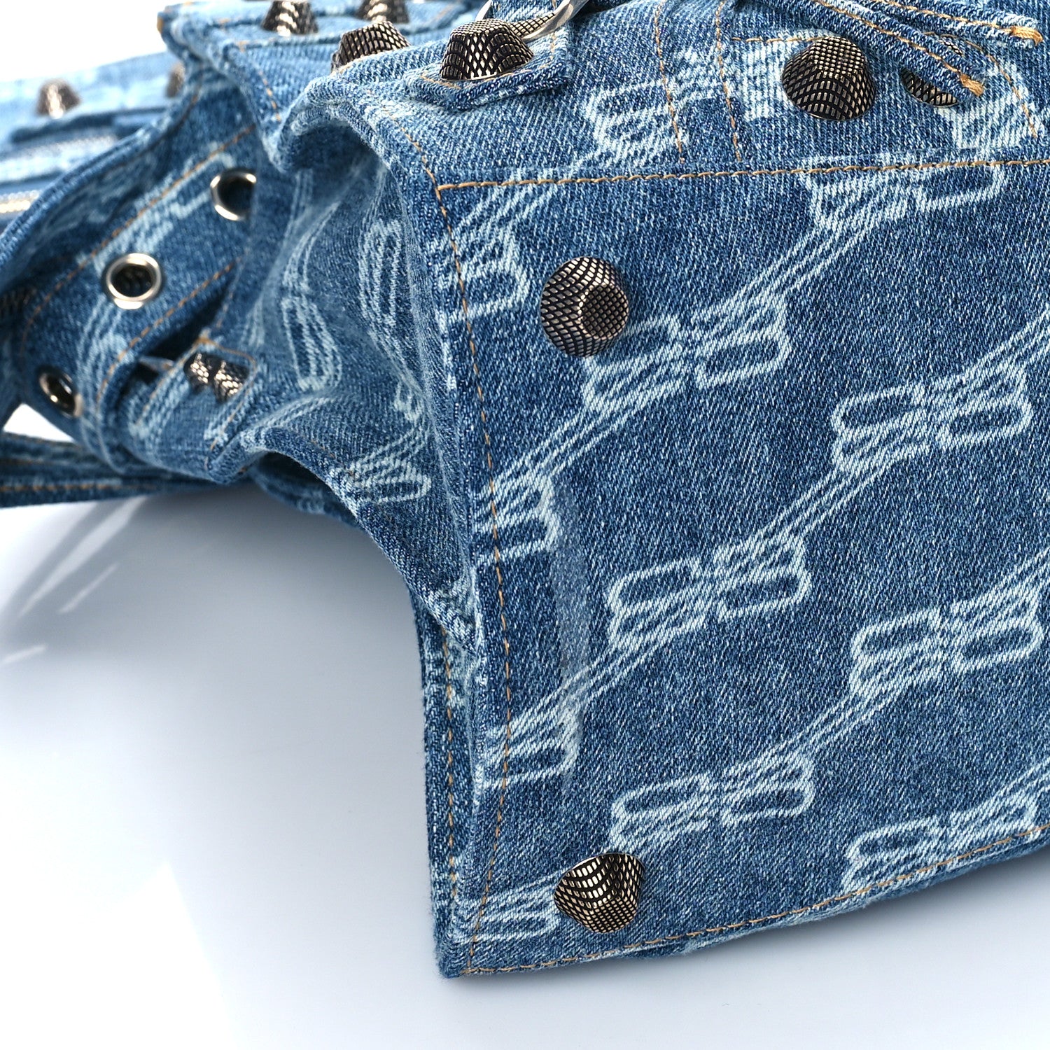 Balenciaga Denim BB Monogram Neo Cagole City Handbag Blue 6 of 7
