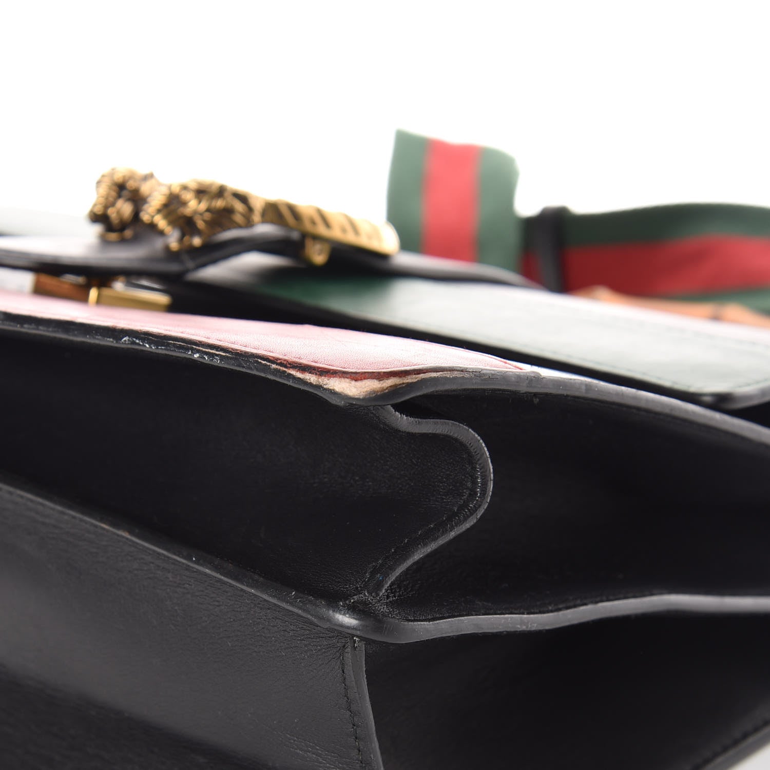 Gucci Calfskin Bamboo Web Large Dionysus Top Handle Bag Black Bright Evergreen Hibiscus Red 26 of 32