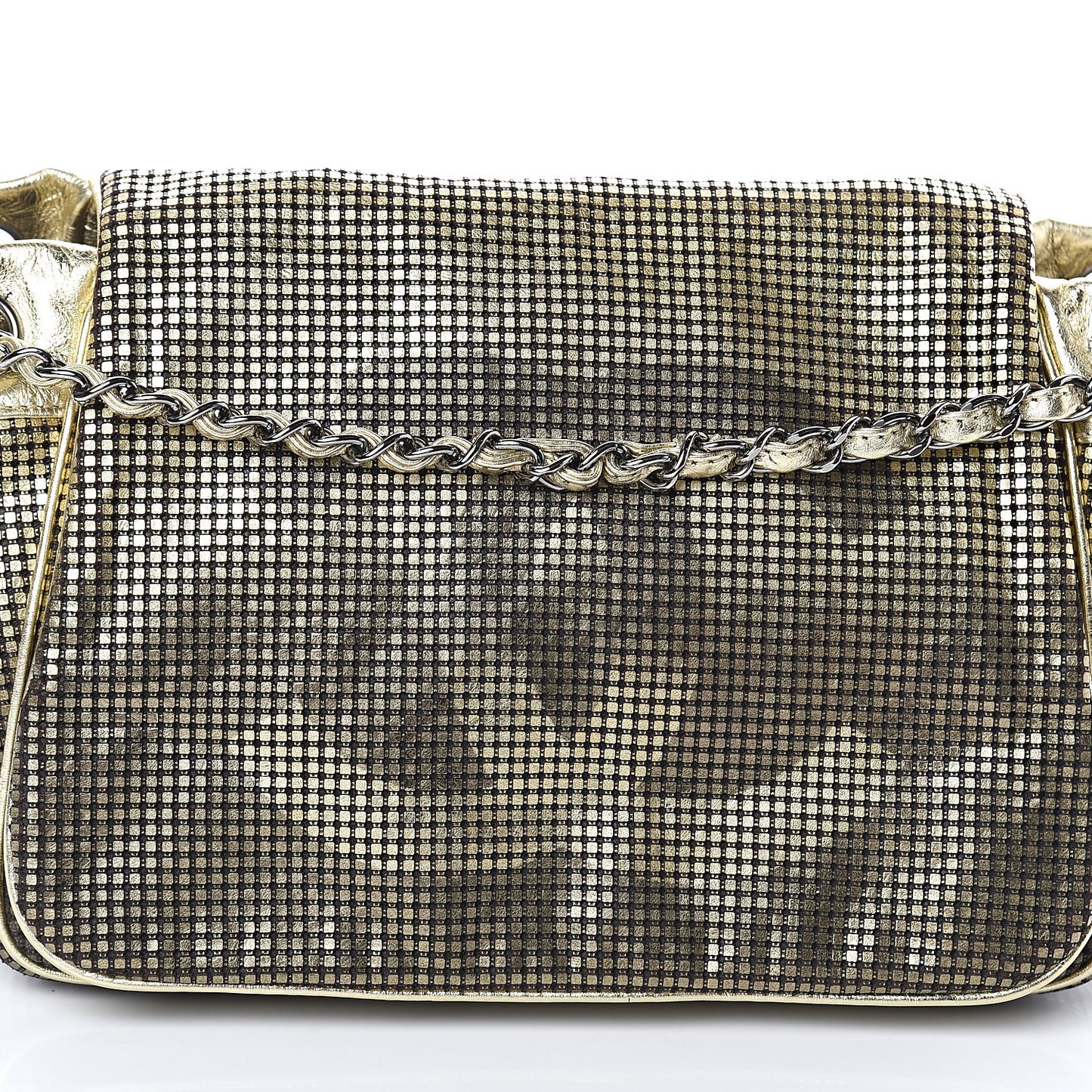 Metallic Lambskin Perforated Hollywood Accordion Flap Bag Gold