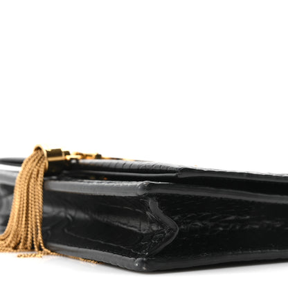 Saint Laurent Calfskin Crocodile Embossed Kate Monogram Tassel Chain Wallet Black 9 of 9