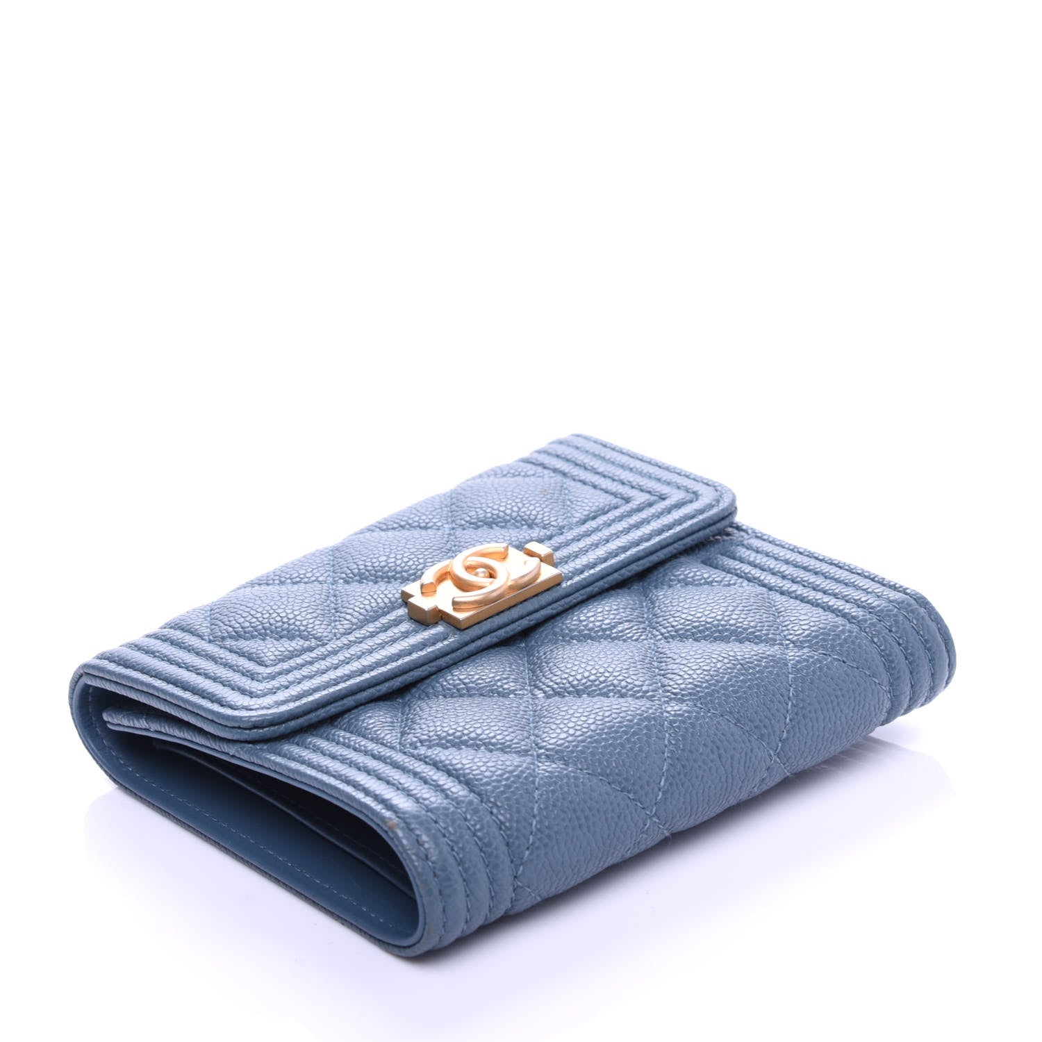 Chanel Iridescent Caviar Quilted Compact Boy Wallet Blue 4 of 9