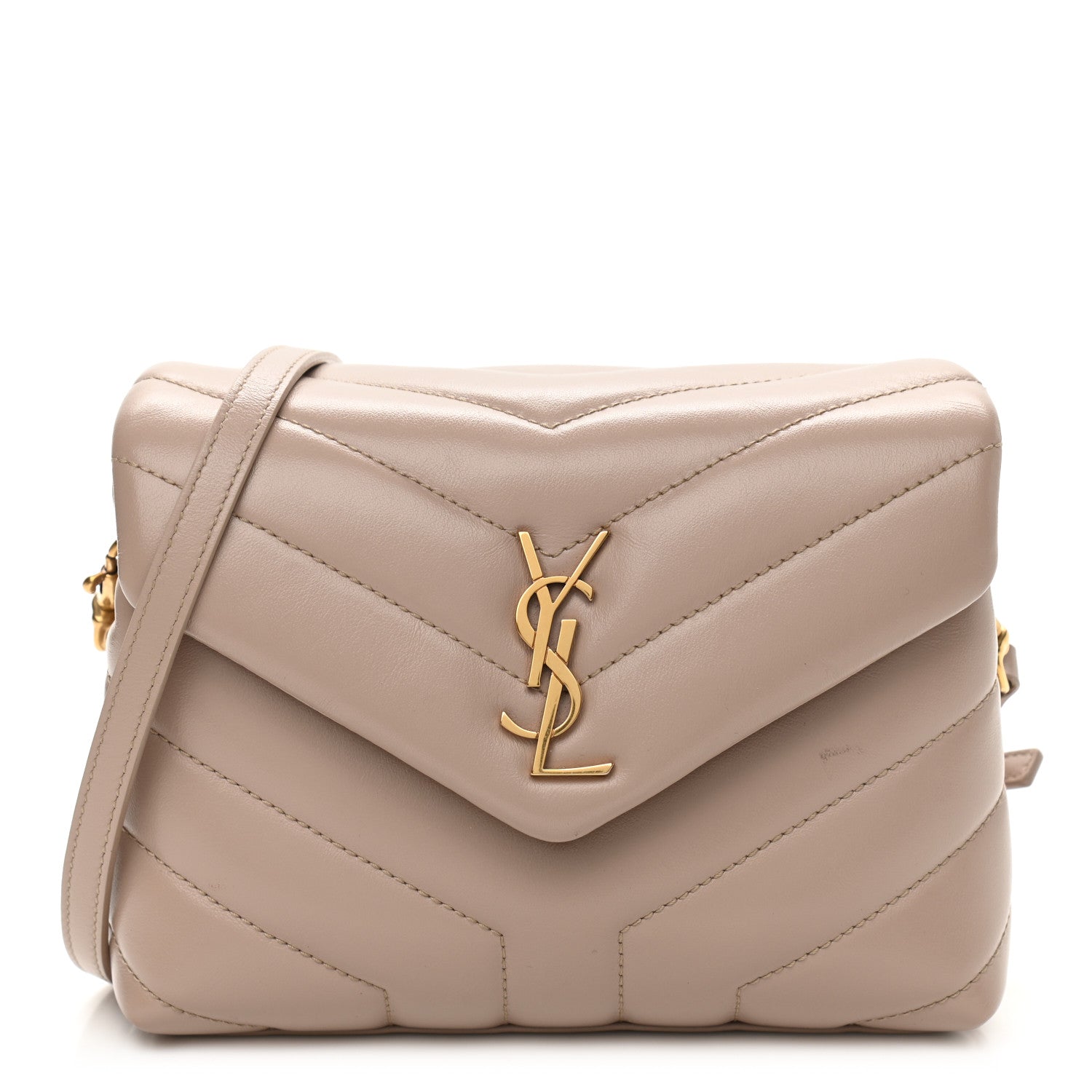Saint Laurent Calfskin Y Quilted Monogram Toy Loulou Crossbody Bag Latte 1 of 12